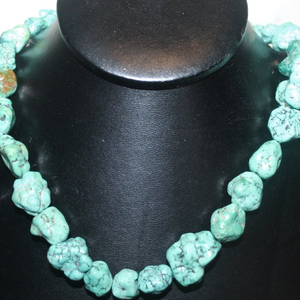 925 Sterling Silver Genuine Rock Turquoise Necklace & Earrings Set Bundle 94Gr - Picture 3 of 6